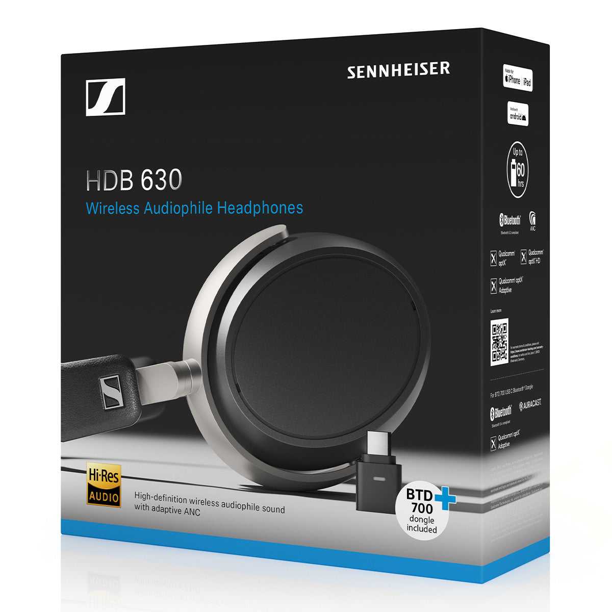 Sennheiser HDB 630 Noise Cancelling Wireless Headphones with Bluetooth&reg; Adapter