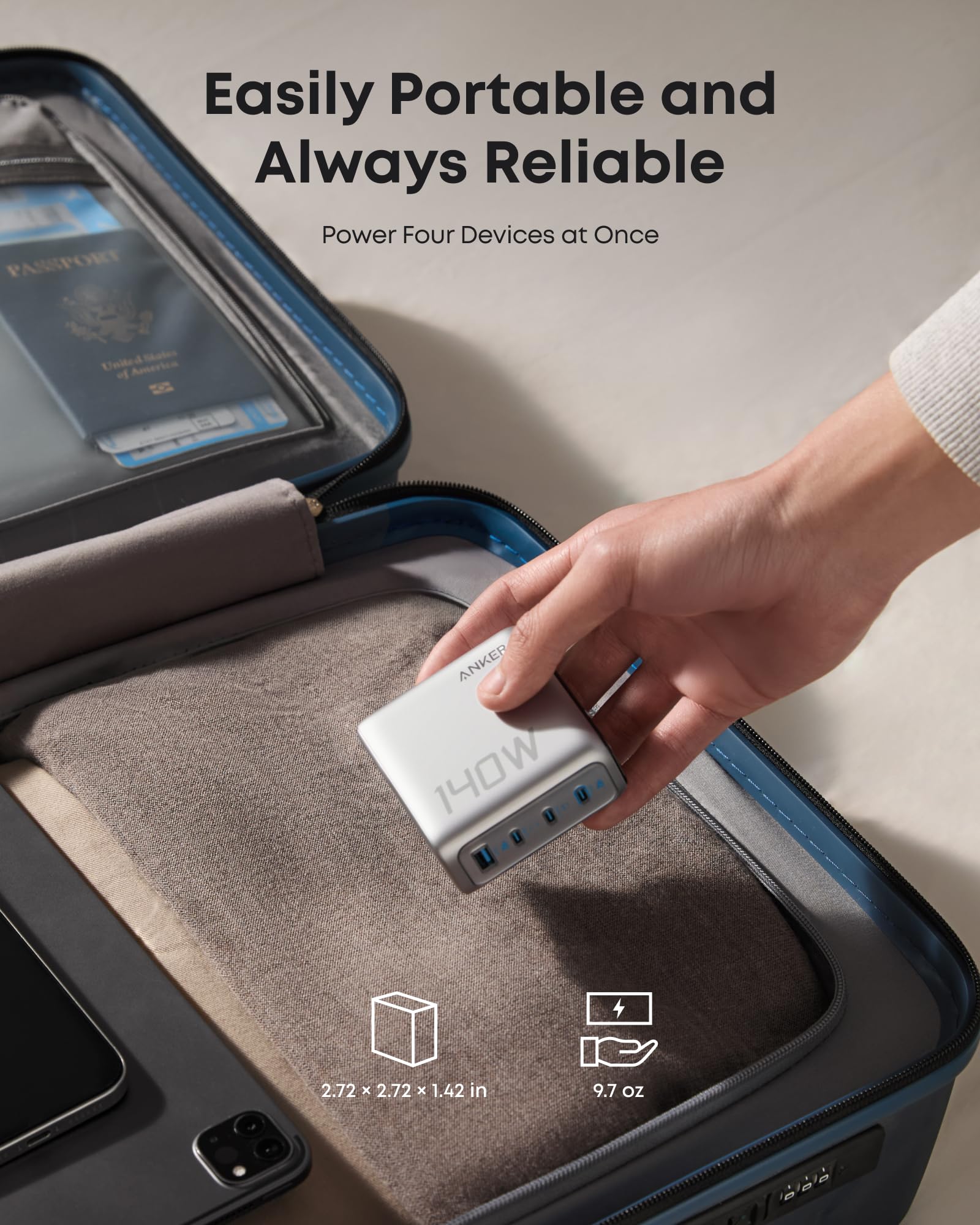 Anker Charger (140W, 4-Port, PD 3.1) with USB-C Cable(2-pack)