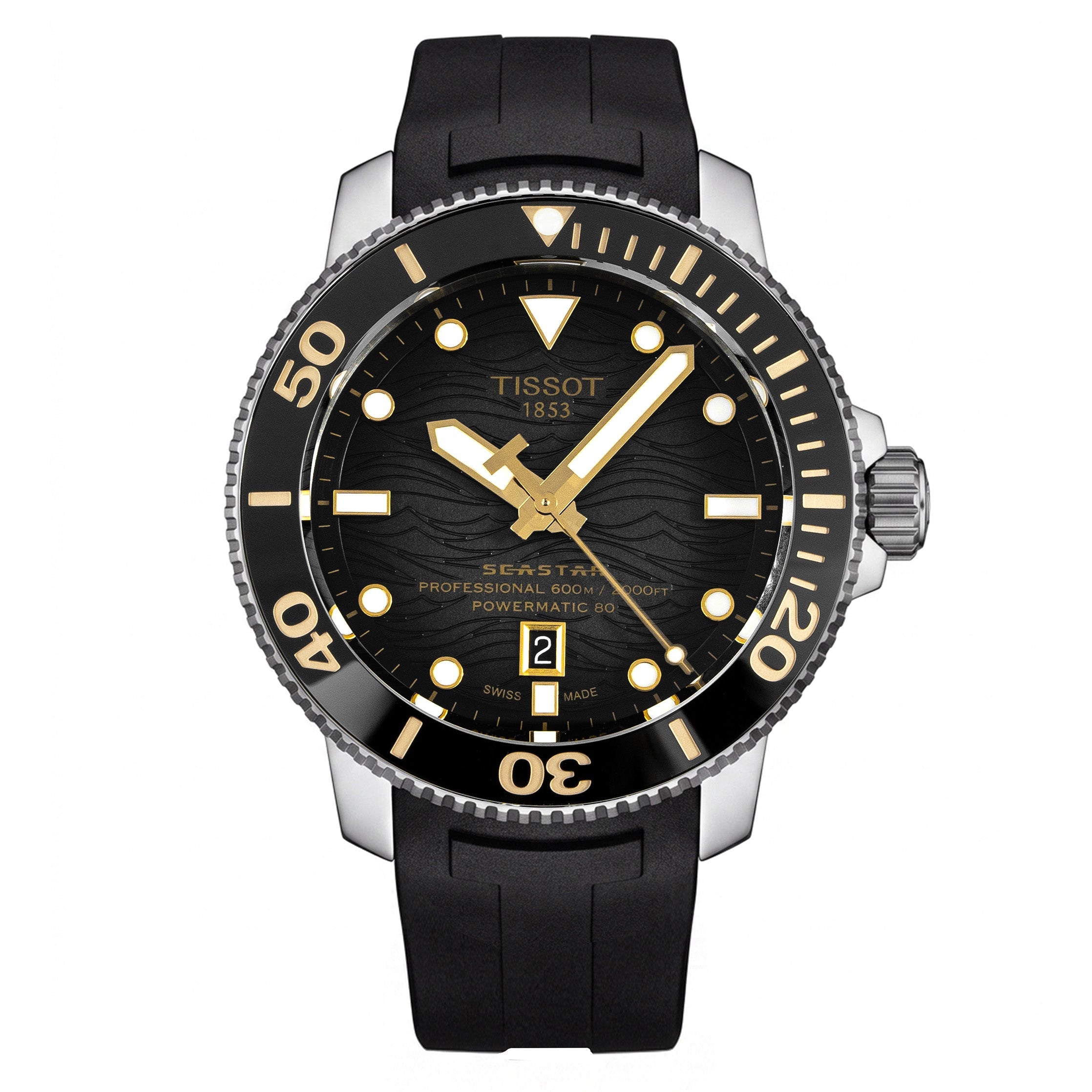 Tissot Men's Automatic Diver Watch 46mm Seastar 2000 Professional Powermatic 80 Black