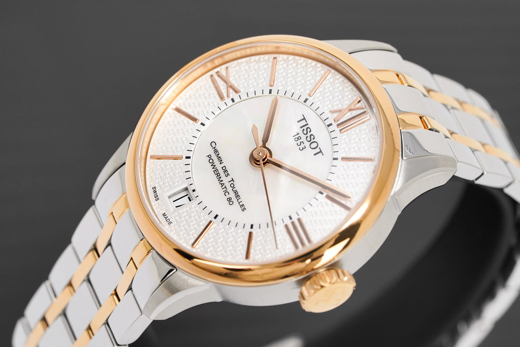 Tissot Women's Automatic Watch 32mm Chemin des Tourelles Powermatic 80 White Rose Gold
