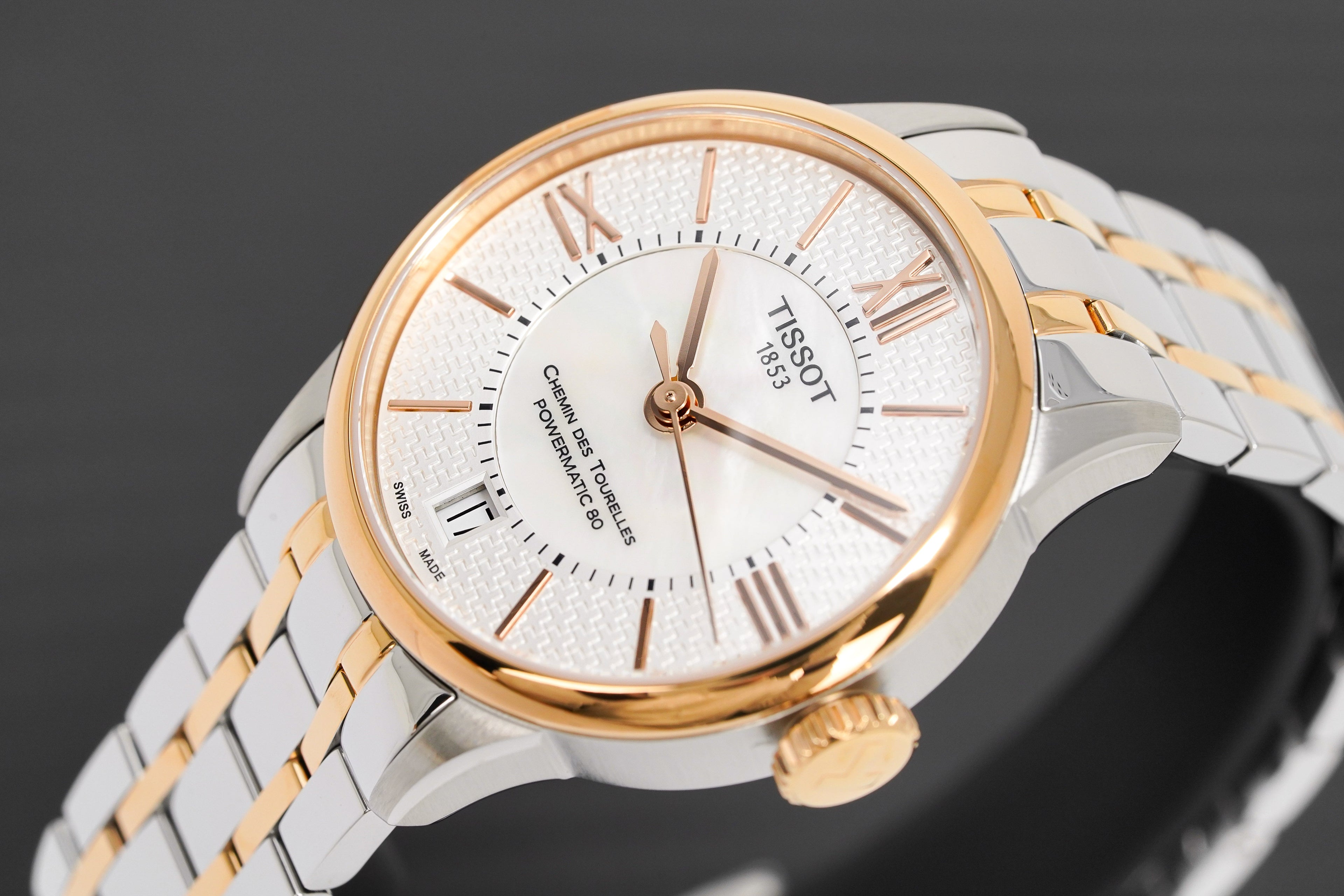 Tissot Women's Automatic Watch 32mm Chemin des Tourelles Powermatic 80 White Rose Gold