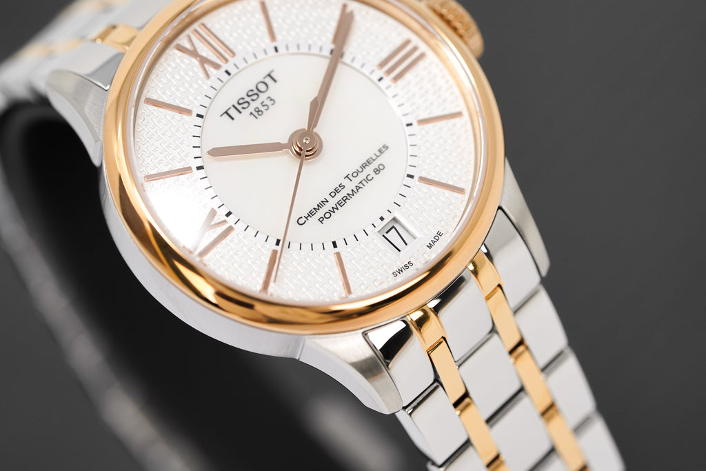 Tissot Women's Automatic Watch 32mm Chemin des Tourelles Powermatic 80 White Rose Gold