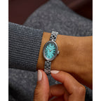 Cavatina Silver-tone Case and Bracelet with Aquamarine Dial