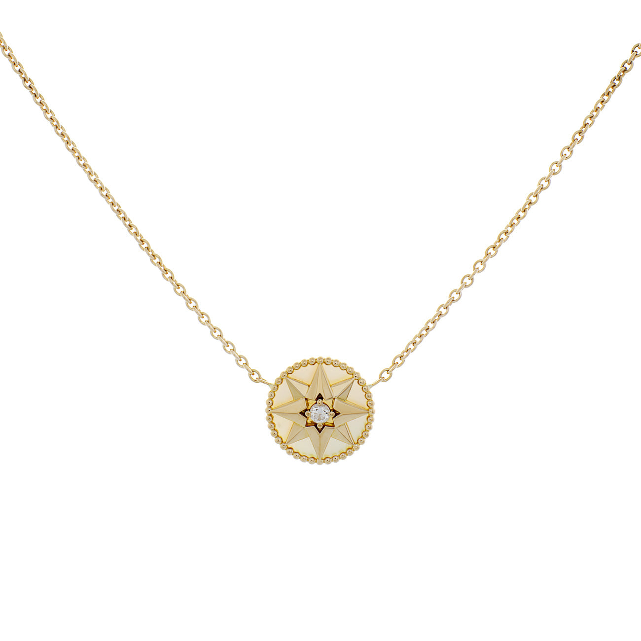 Christian Dior 18K Gelbgold Diamant Perlmutt Rose des Vents Halskette