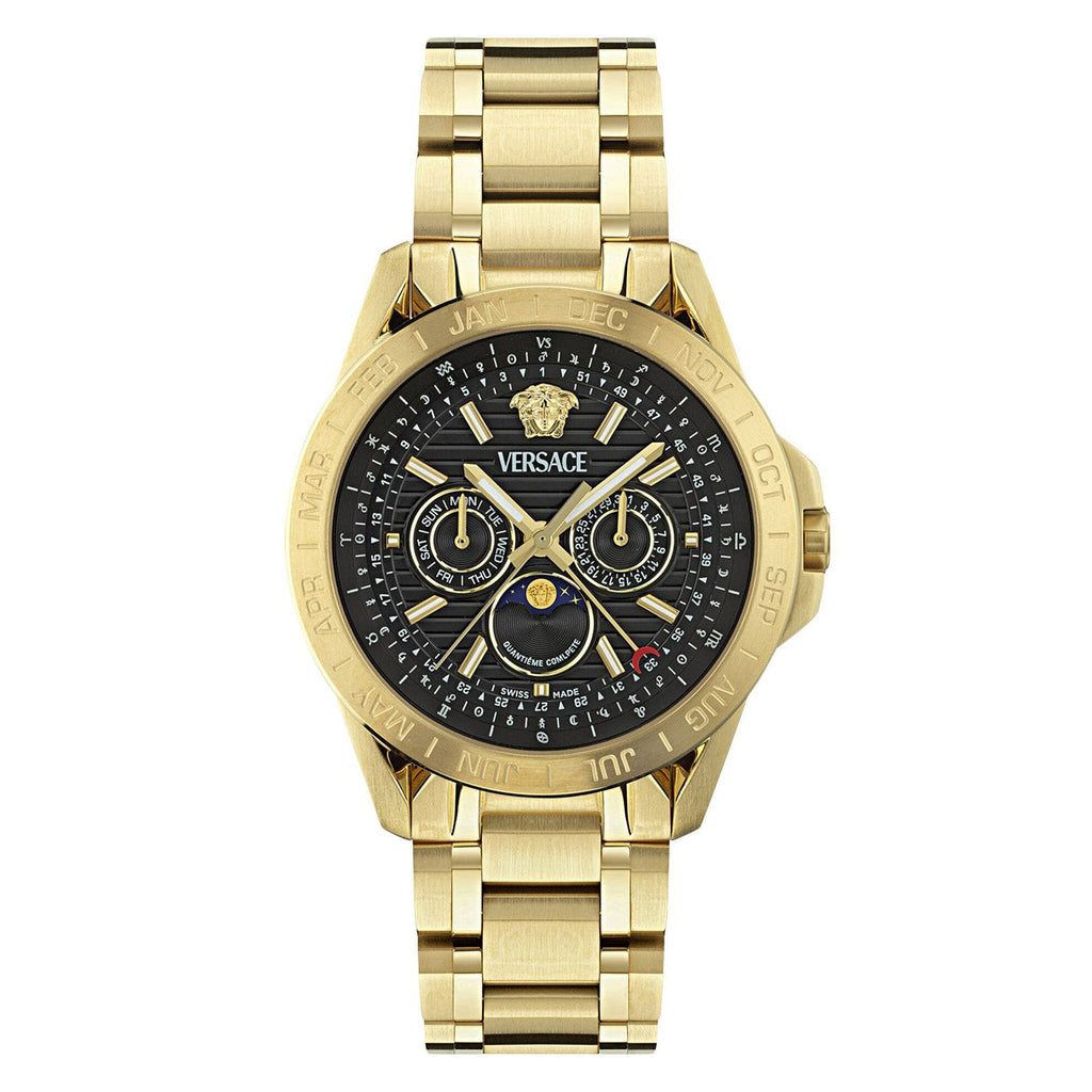 Versace V-Galaxy Moonphase 43mm Black Gold Men’s Watch