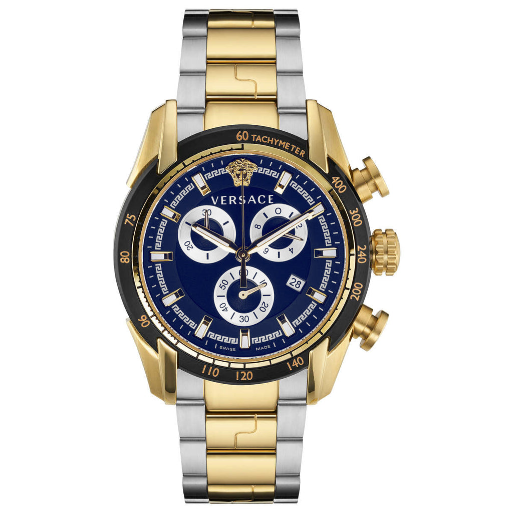 Versace Men's Watch V-Ray 44mm Blue Two-Tone Bracelet