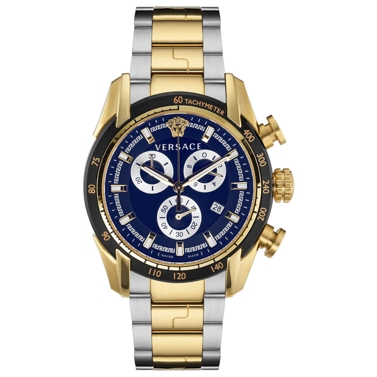 Versace Men's Watch V-Ray 44mm Blue Two-Tone Bracelet