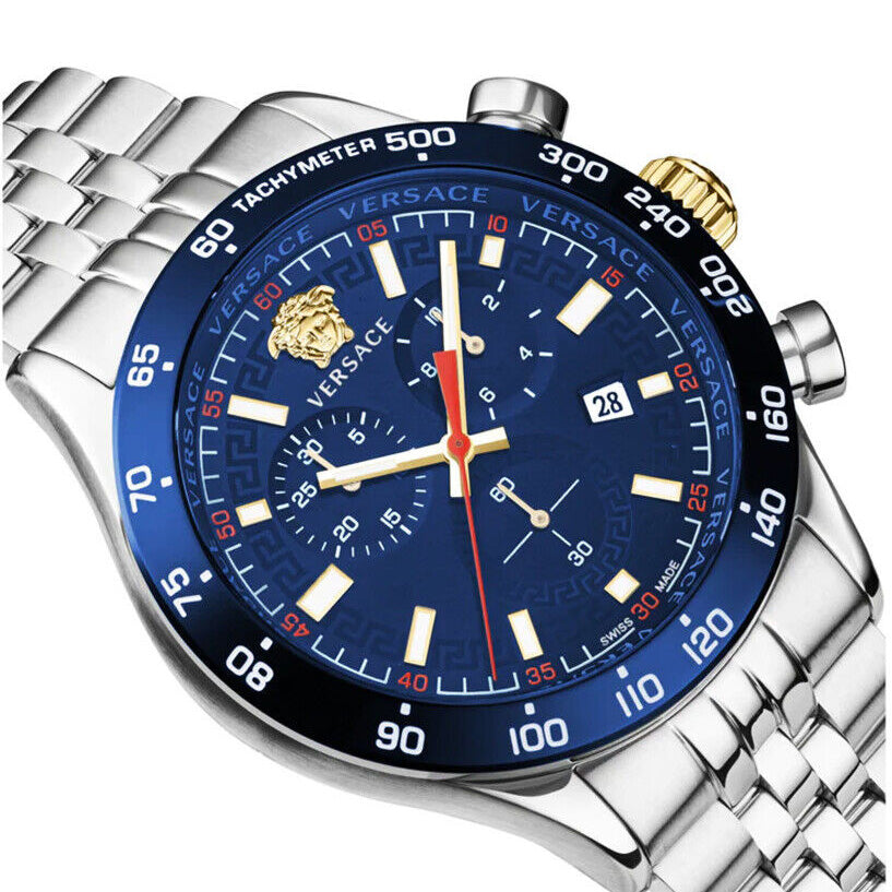 Versace Hellenyium Chronograph Men's Blue Silver Quartz Watch