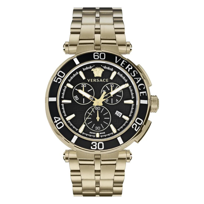 Versace Men's Watch 45mm Greca Chronograph Black Gold