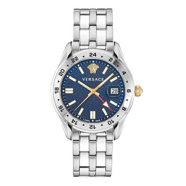 Versace Greca Time Men's Blue Silver GMT Quartz Watch