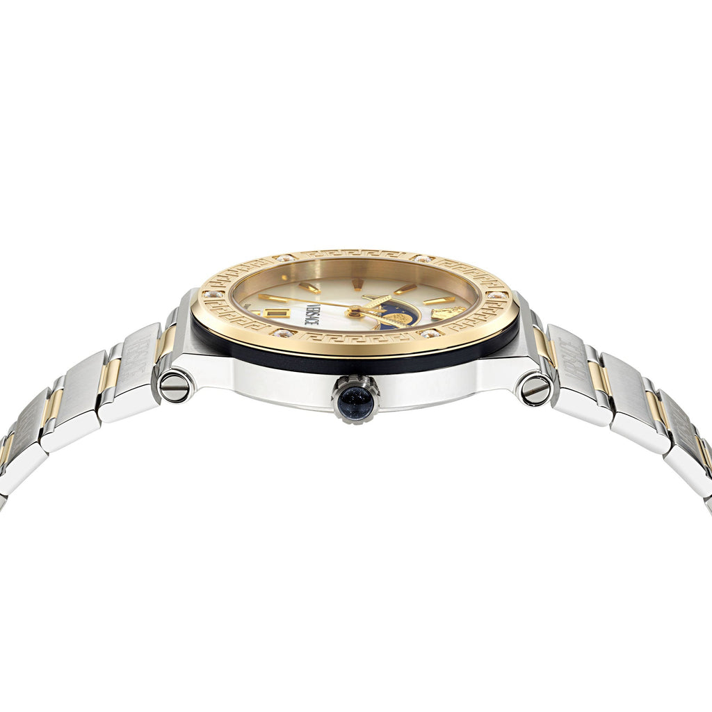 Versace Greca Logo Moonphase Ladies' White Two-Tone Watch
