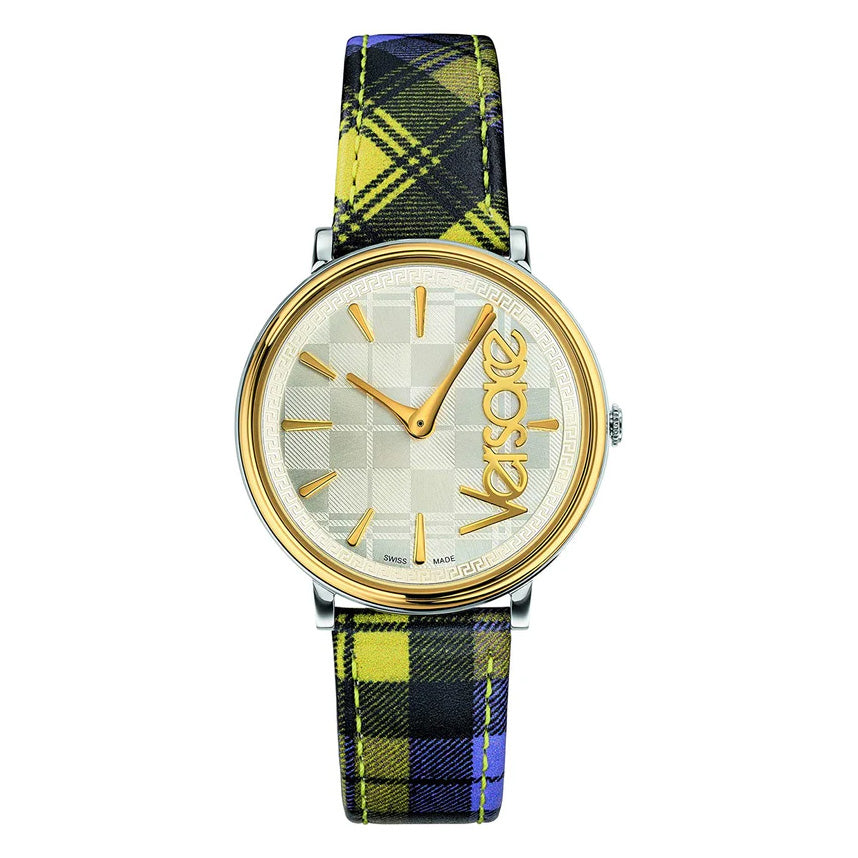 Versace Ladies Watch V-Circle The Clans Edition Yellow Plaid Two-Tone