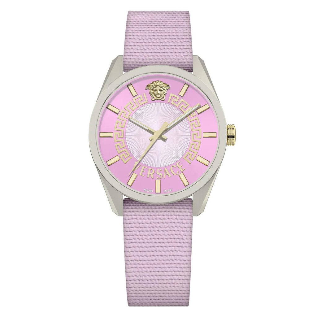 Versace V Circle Quartz Ladies' Silver Pink Guilloché Watch