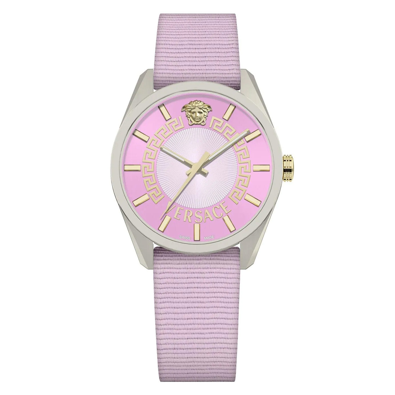 Versace V Circle Quartz Ladies' Silver Pink Guilloché Watch