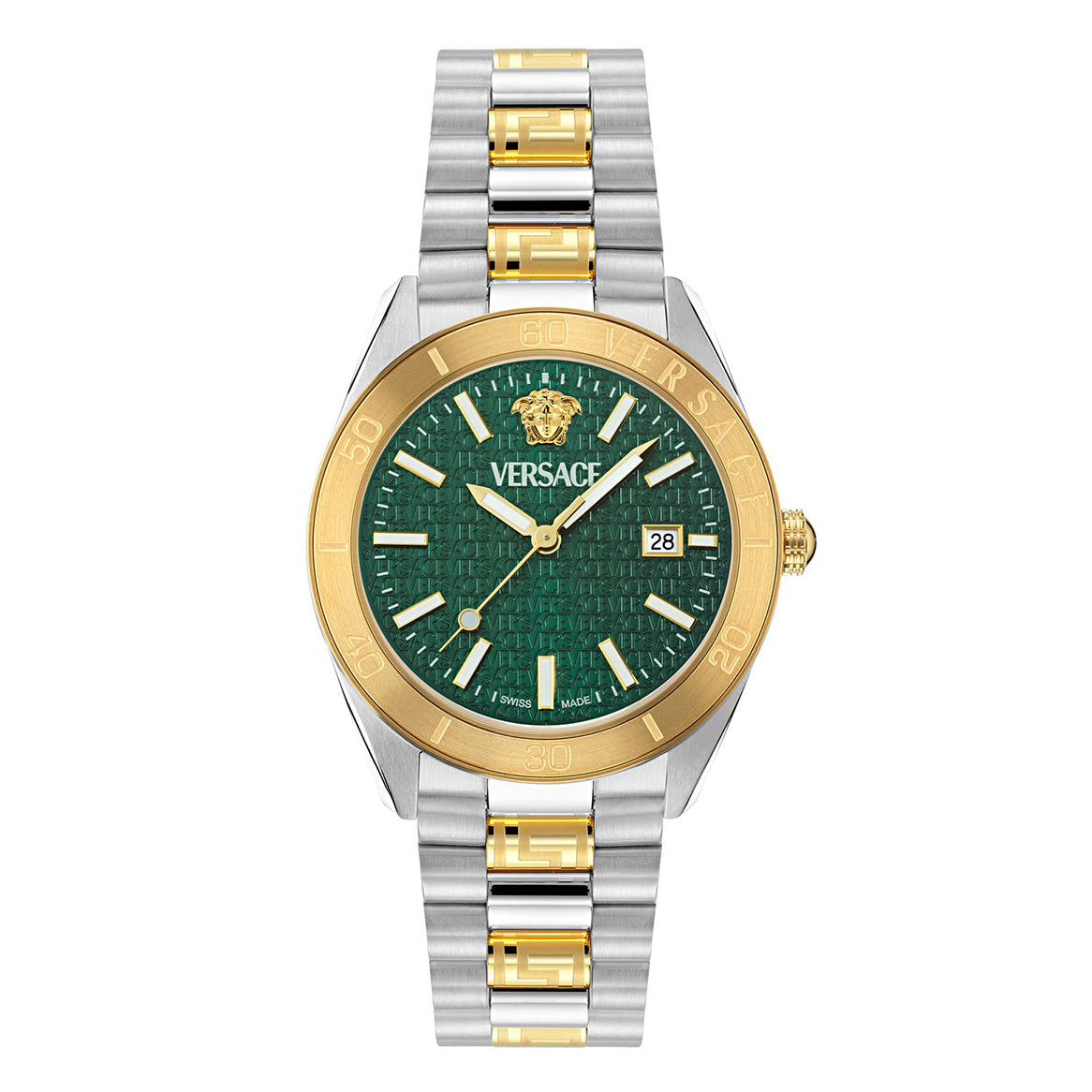 Versace Men's Watch 42mm V-Dome Green Two-Tone Stainless Steel
