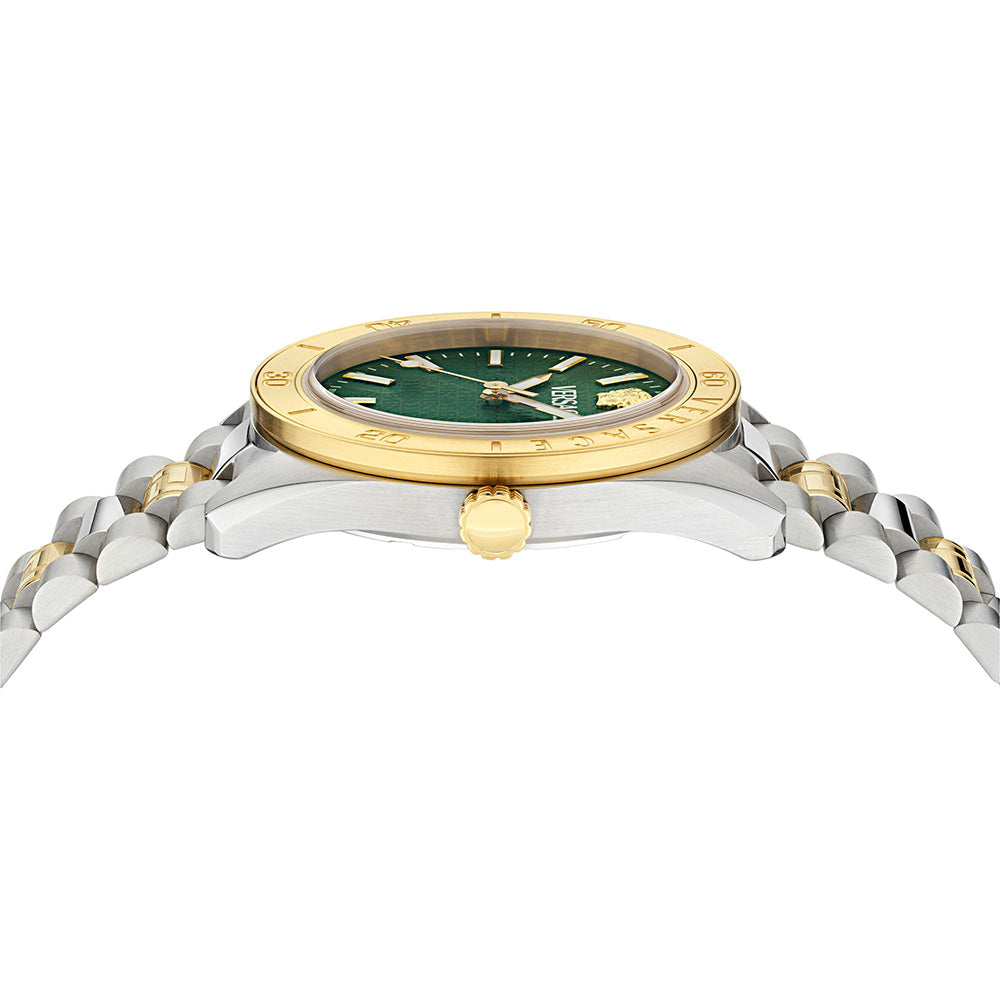 Versace Men's Watch 42mm V-Dome Green Two-Tone Stainless Steel