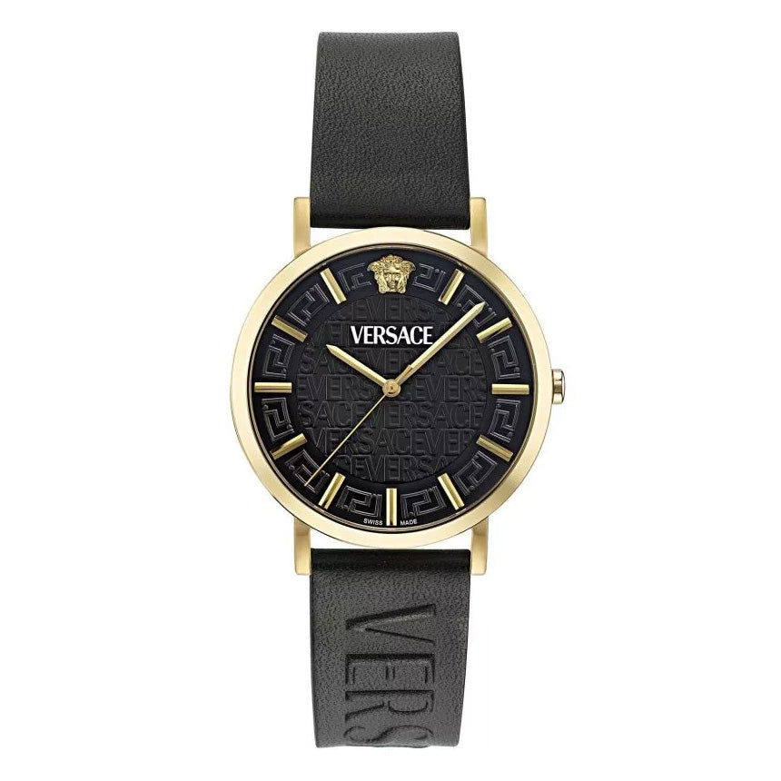 Versace Greca Slim Ladies' Black Gold Quartz Watch
