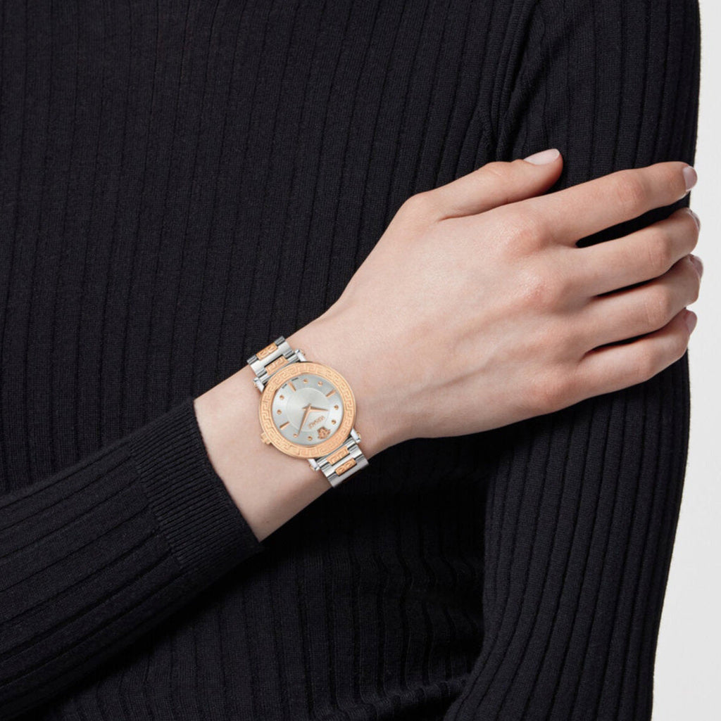 Versace Greca Sphere 30mm White Dial Two-Tone Ladies Watch