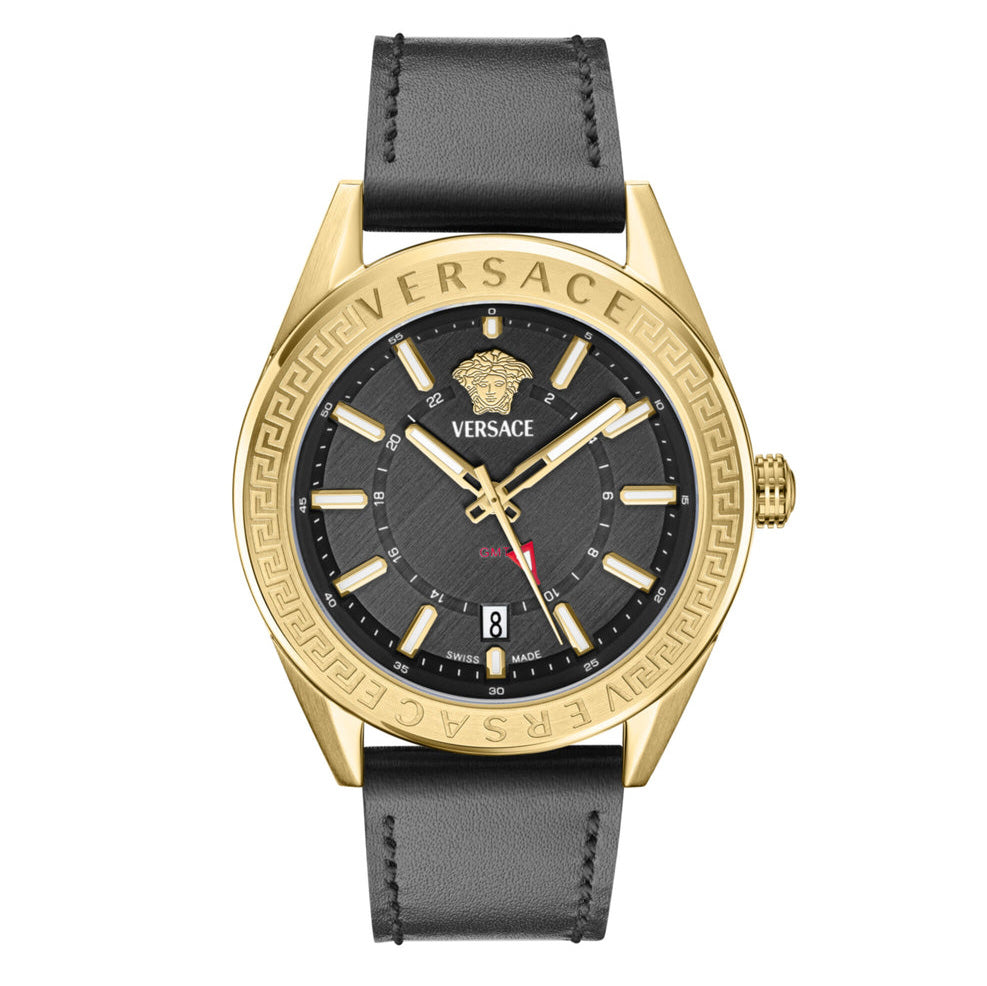 Versace V-Code GMT Men’s Black Gold Watch