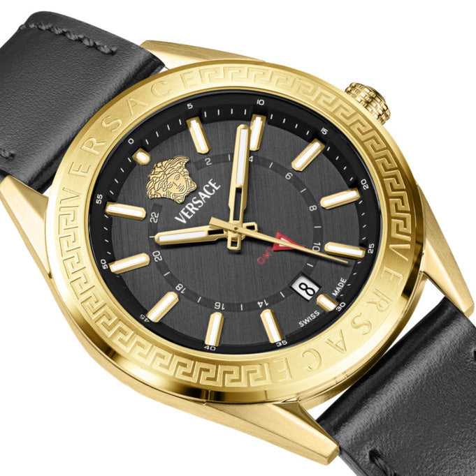 Versace V-Code GMT Men’s Black Gold Watch