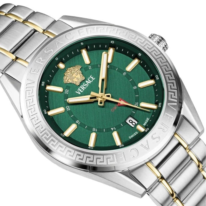 Versace V-Code GMT Men’s Green Two-Tone Watch