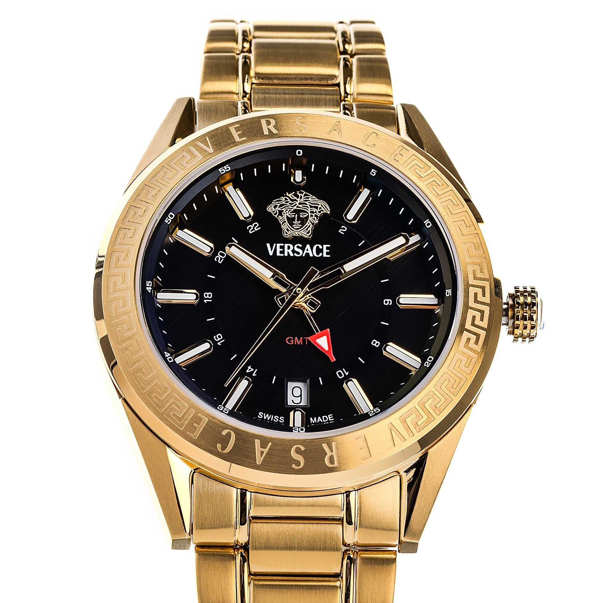 Versace V-Code GMT Men’s Black Gold Watch