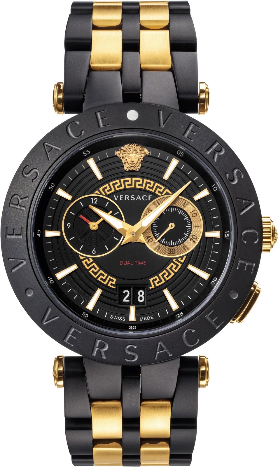 Versace Men's Watch V-Race 46mm Black Gold Two-Tone Bracelet