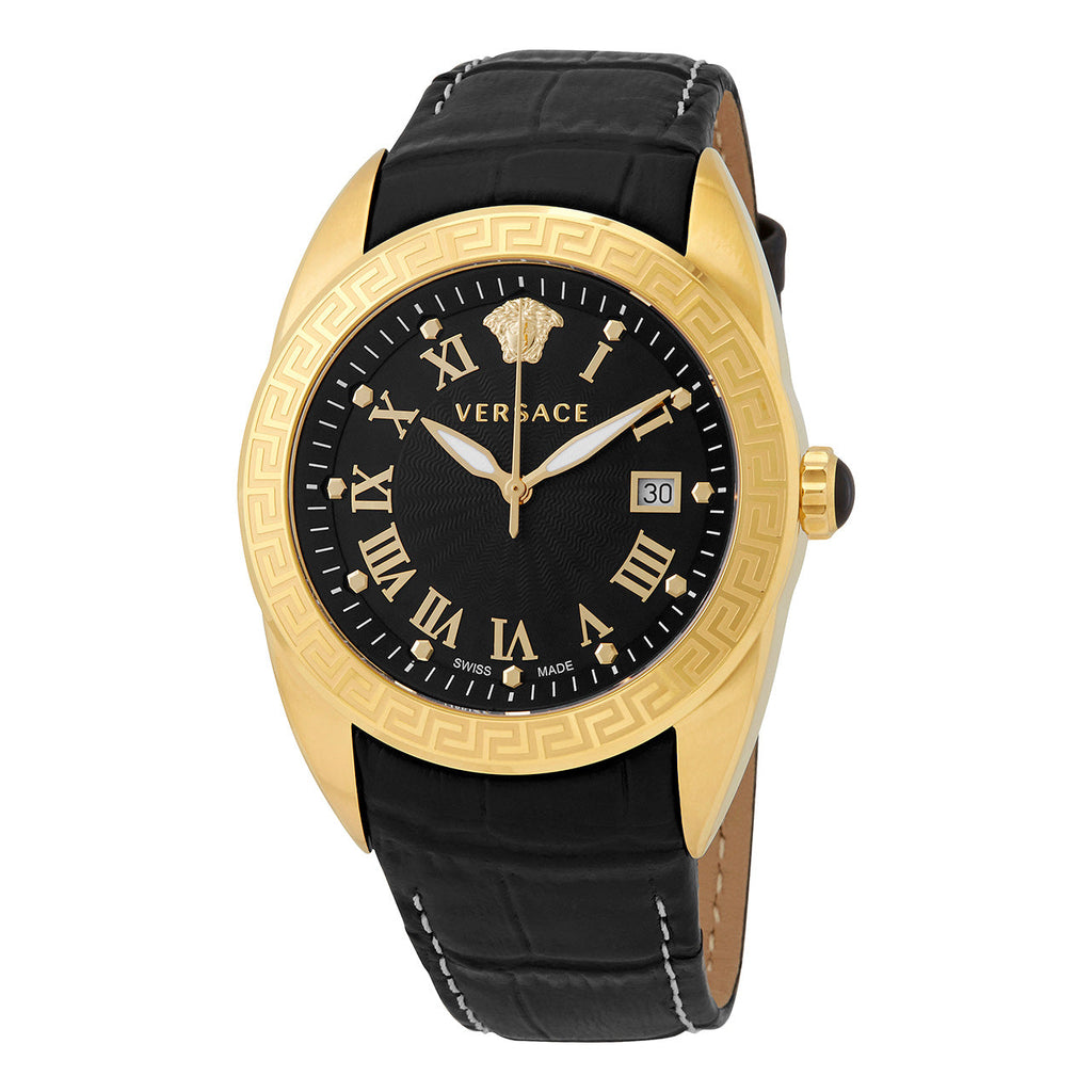 Versace V-Sport II 42mm Gold Case Black Leather Men's Watch