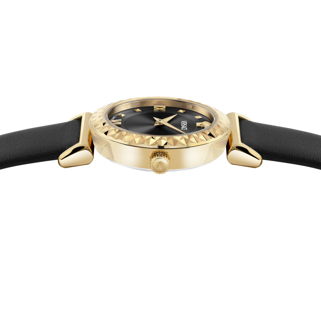 Versace Mini Vanity Ladies Watch 27mm Black Dial Leather Strap