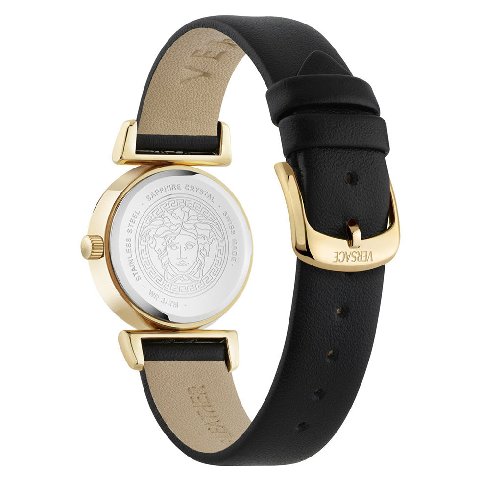 Versace Mini Vanity Ladies Watch 27mm Black Dial Leather Strap