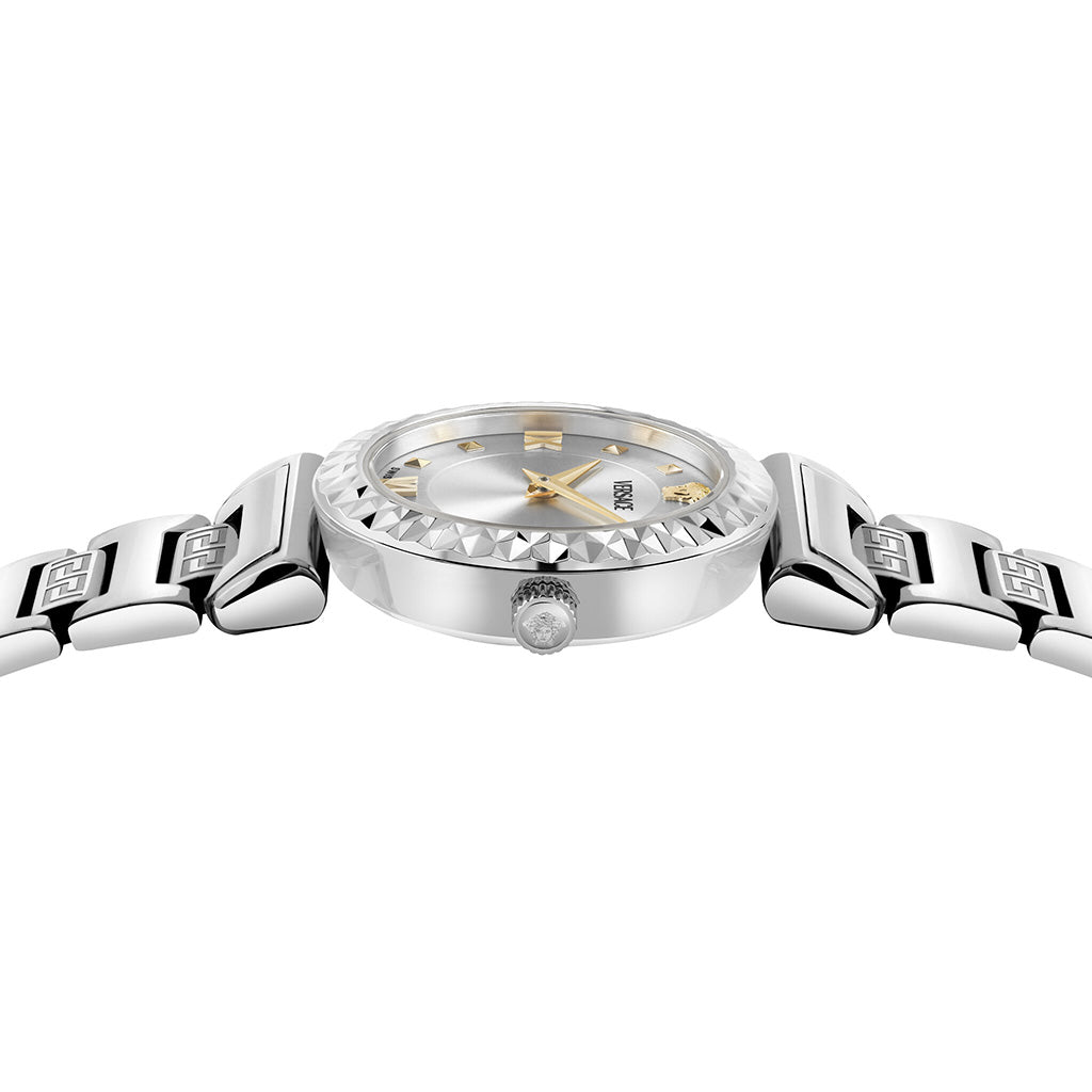 Versace Mini Vanity Ladies Watch 27mm Silver Dial Steel Bracelet