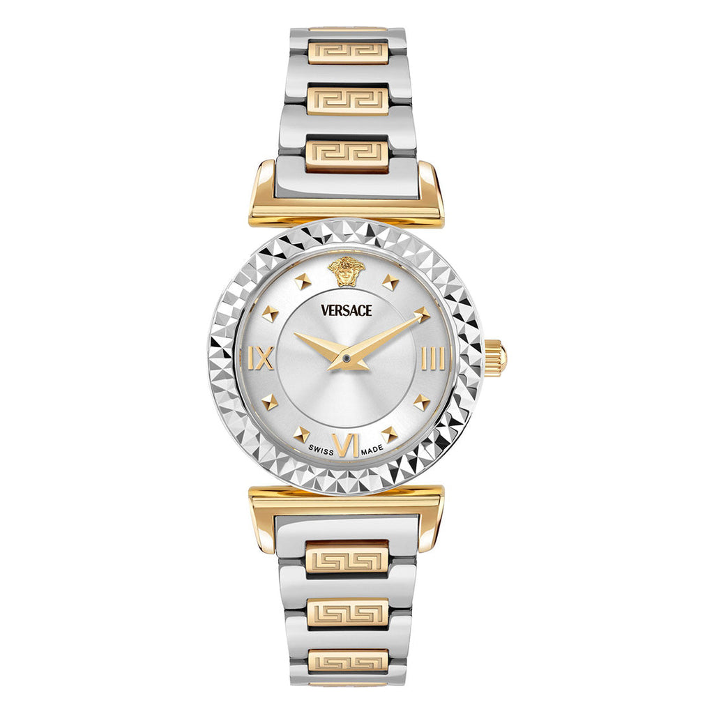 Versace Mini Vanity 27mm Silver Gold Dial Ladies Dress Watch