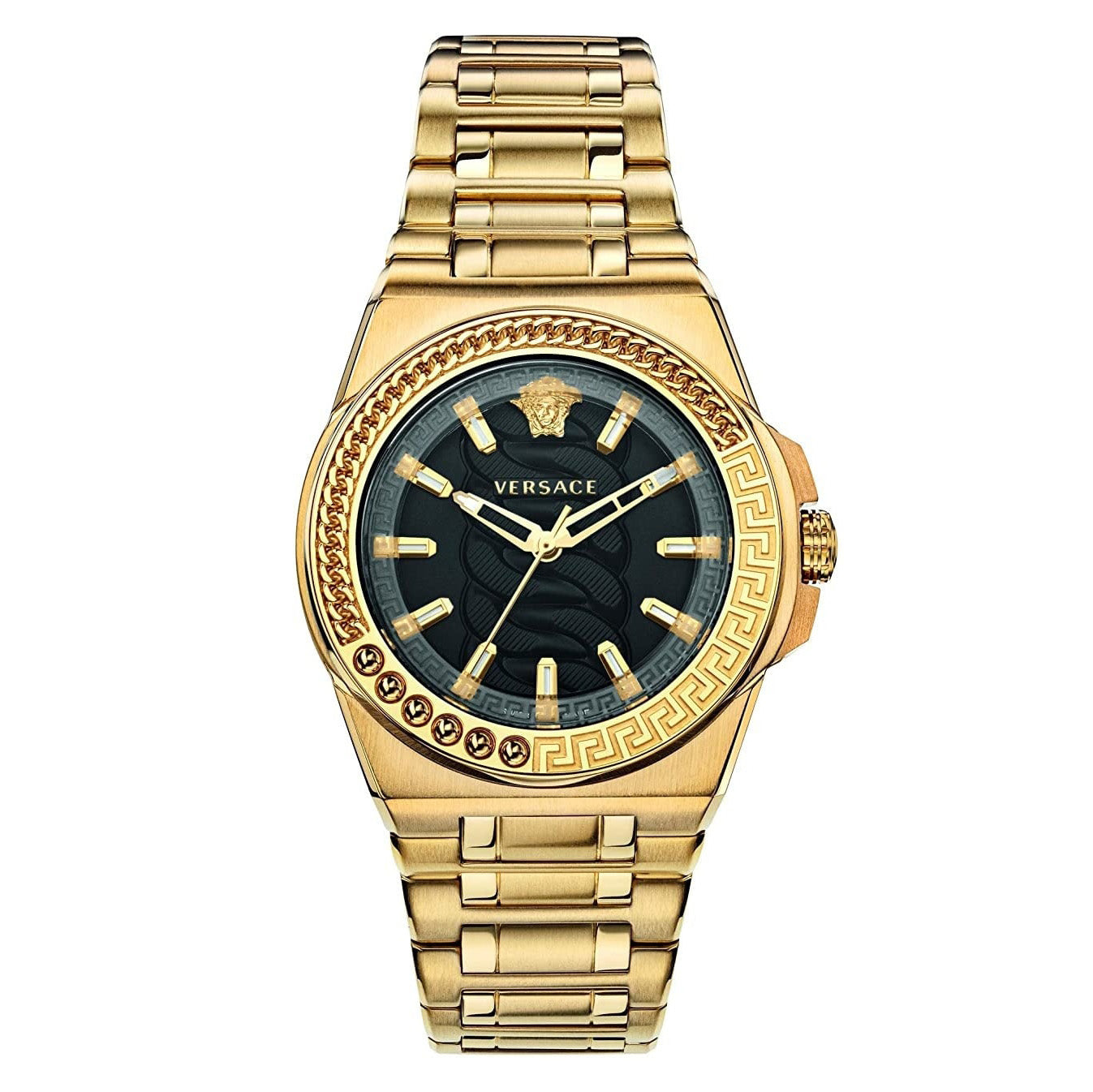 Versace Chain Reaction Ladies’ Gold Black Watch