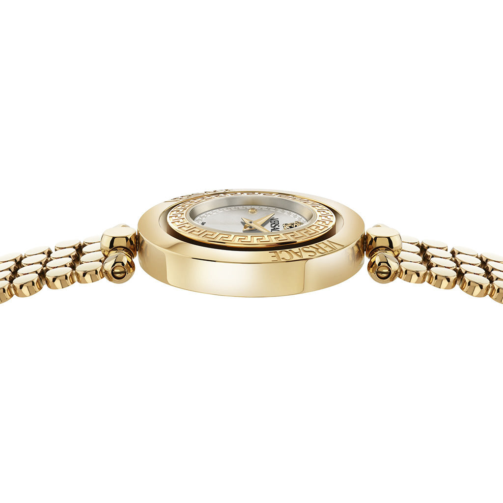 Versace Eon Restyling 33.5mm Ladies Silver Dial Gold Bracelet Watch