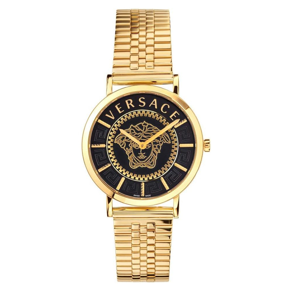 Versace Essential Ladies' Black Gold Watch