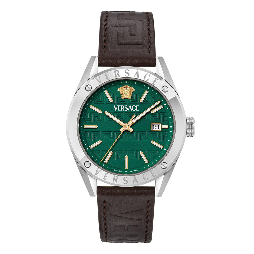 Versace Athletics 41mm Green Dial Leather Strap Men's Watch