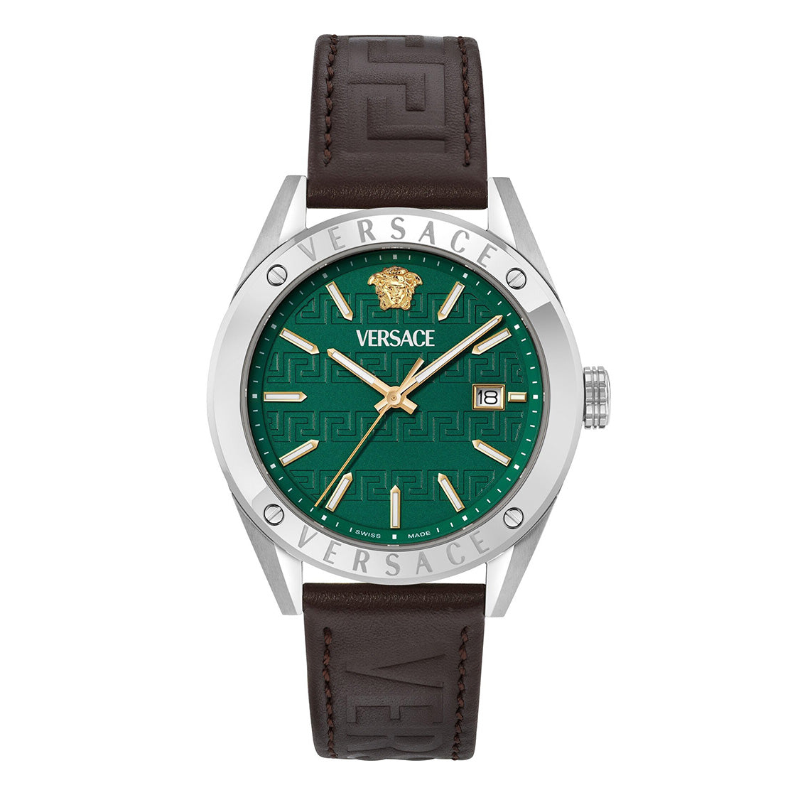 Versace Athletics 41mm Green Dial Leather Strap Men's Watch