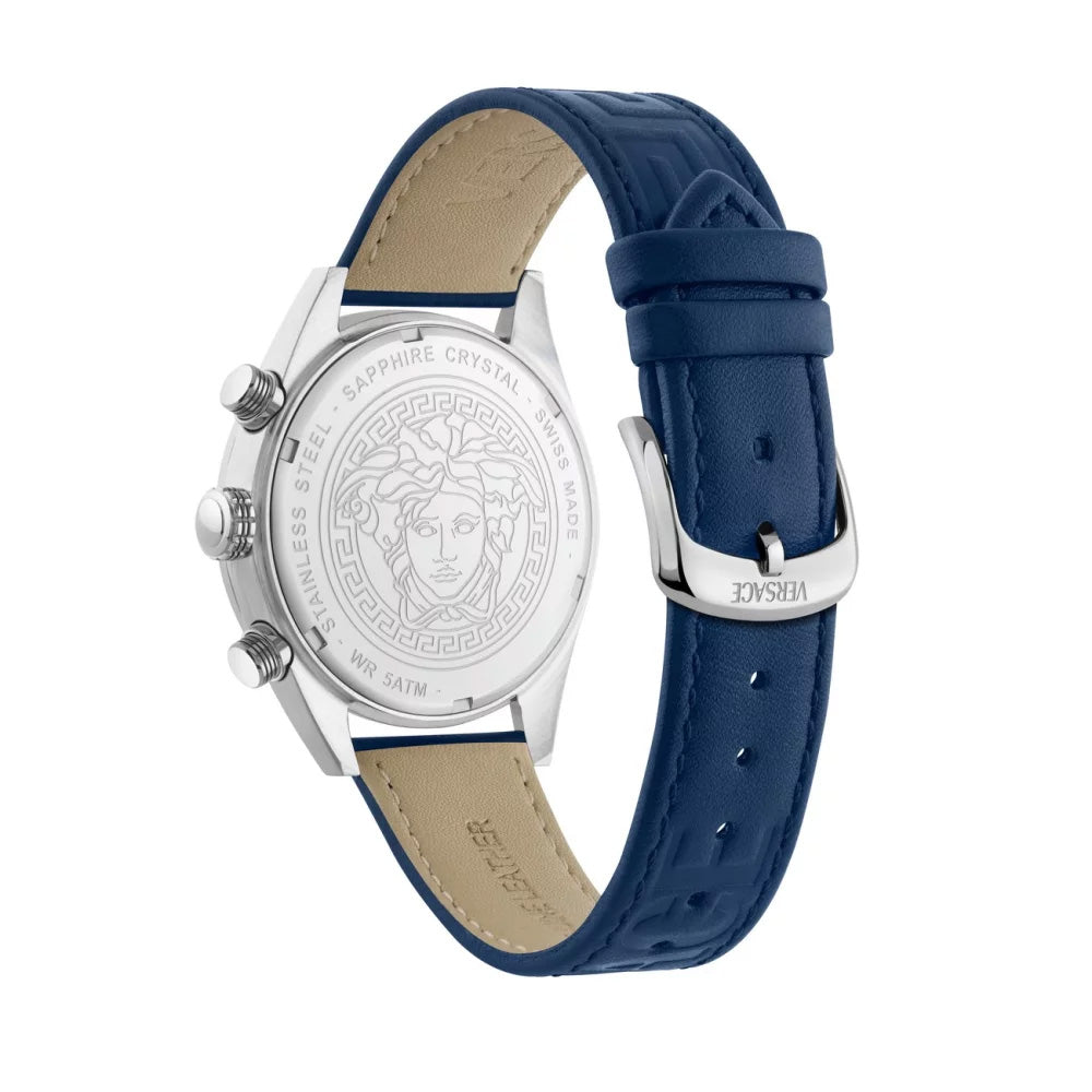 Versace Athletics Chronograph 44mm Men's Blue Leather Watch