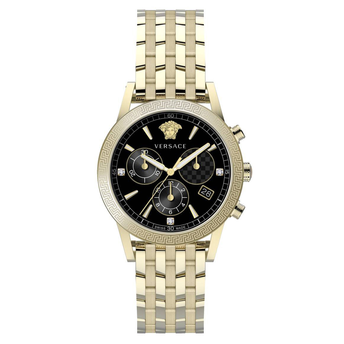 Versace Ladies Watch Sport Tech Diamond 40mm Black Gold Bracelet