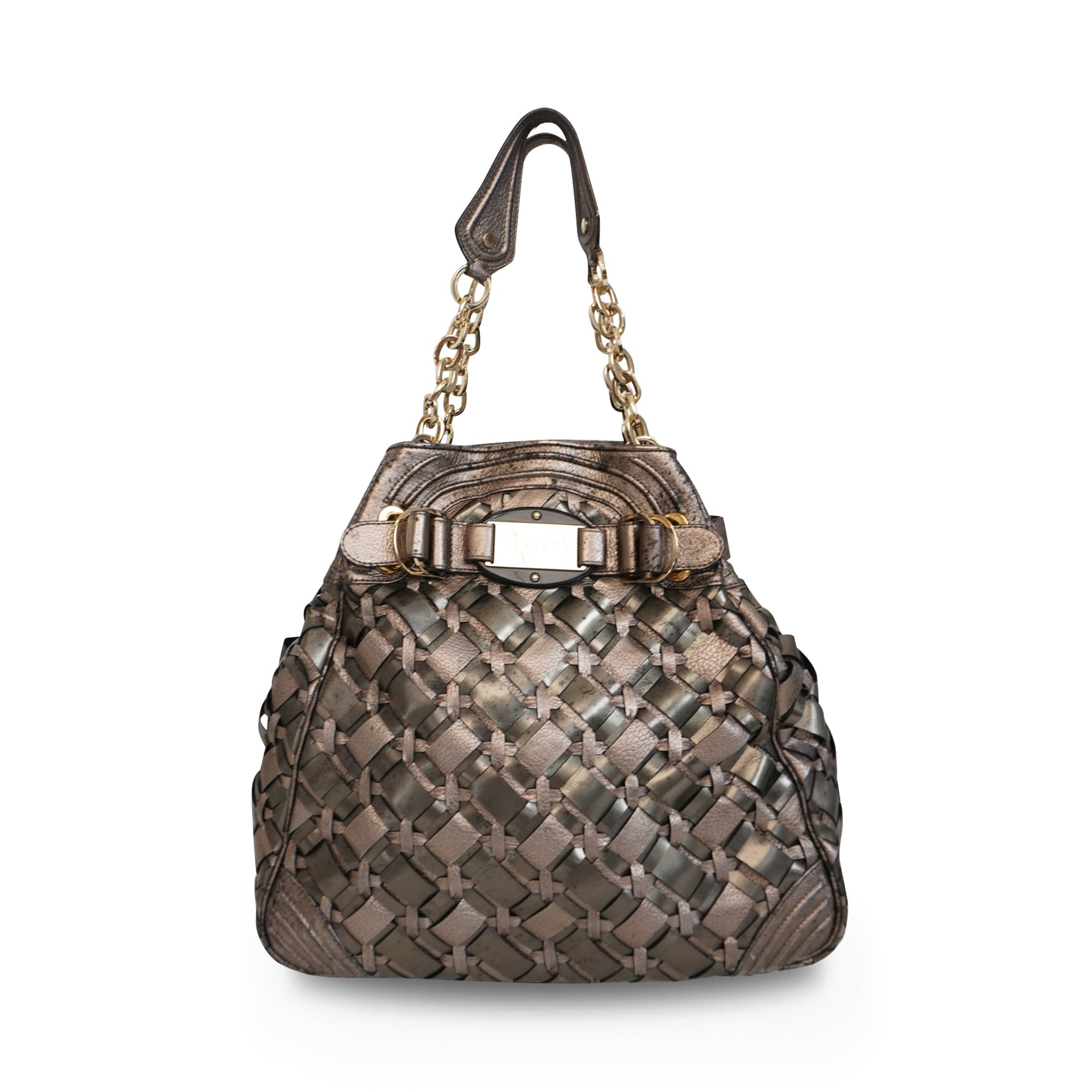 Versace Metallic Woven Hobo Bag
