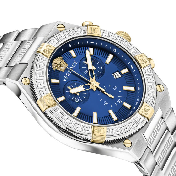 Versace Sporty Greca Chrono Silver Men’s Blue Watch