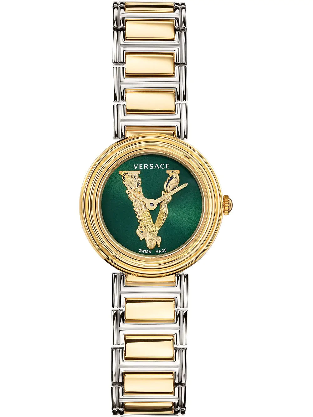 Versace Ladies Watch V-Virtus Small Green Two-Tone Bracelet
