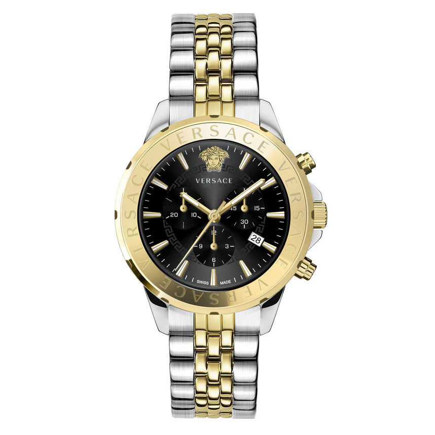Versace Men's Watch Chrono Signature Black Two-Tone Bracelet
