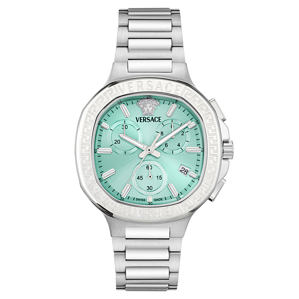 Versace V-Chrono Square 40mm Stainless Steel Turquoise Dial Watch