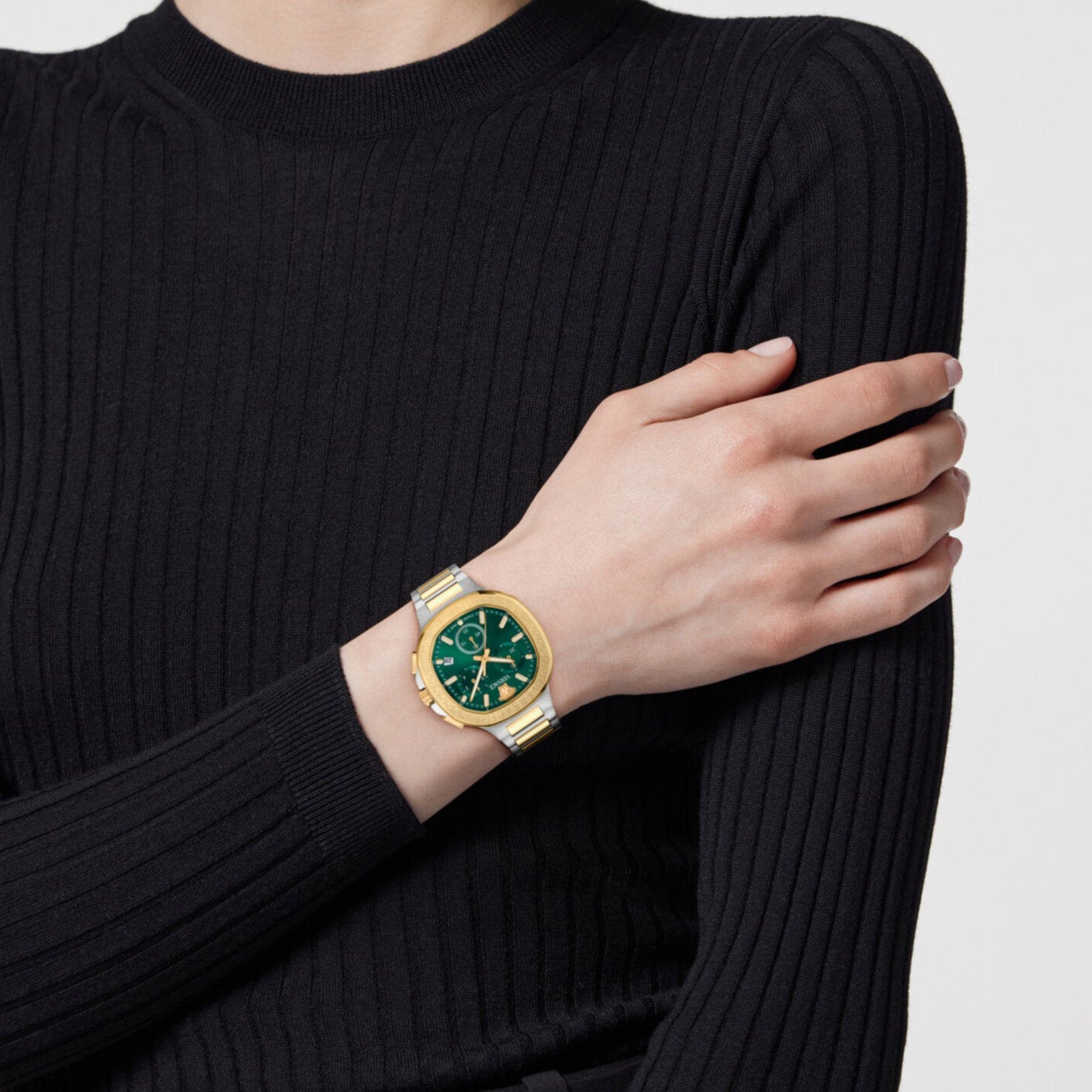 Versace V-Chrono Square 40mm Stainless Steel Green Dial Watch