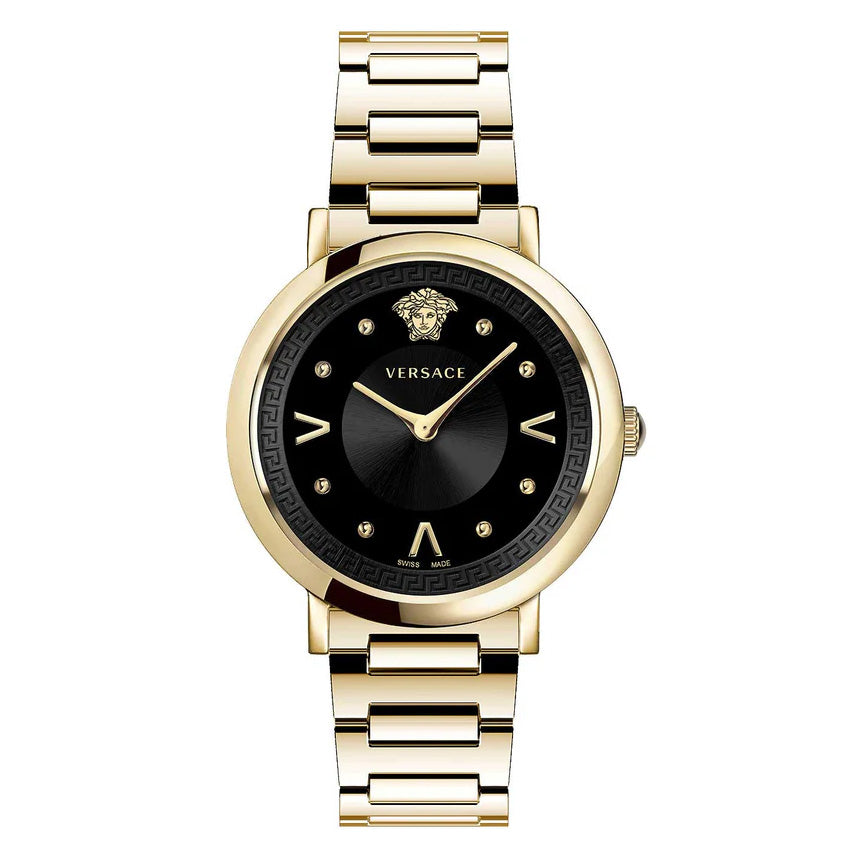 Versace Ladies Watch Pop Chic Black Gold Bracelet