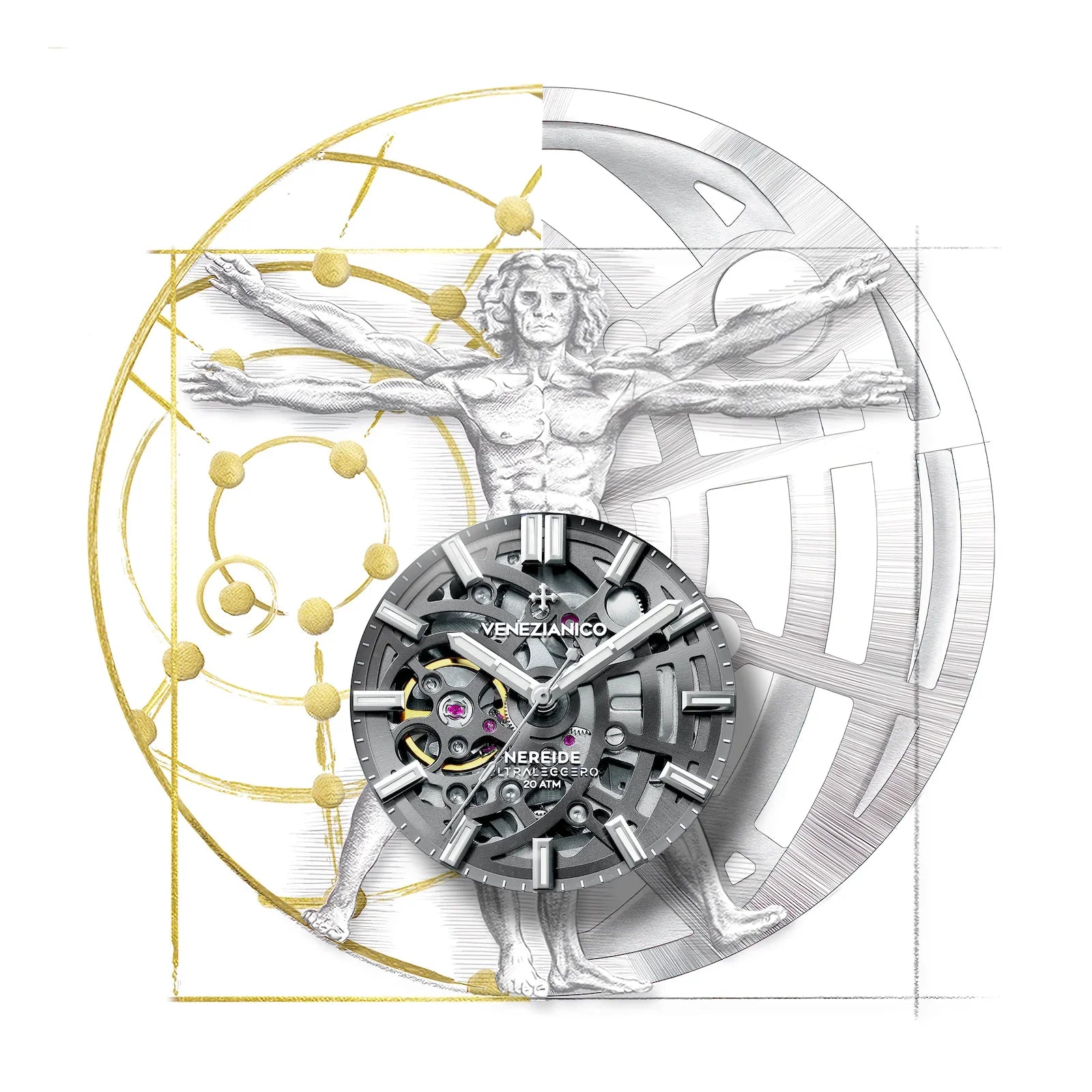 Venezianico Automatic Watch Nereide UltraLeggero 42 Skeleton Grey