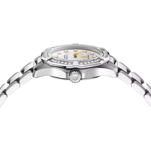 Aquaracer Professional 100 Solargraph | 28mm, Steel, Mother-of-pearl Dial, Diamond Bezel, Womens Watch