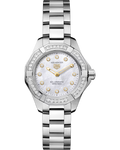 Aquaracer Professional 100 Solargraph | 28mm, Steel, Mother-of-pearl Dial, Diamond Bezel, Womens Watch