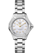Aquaracer Professional 100 Solargraph | 28mm, Steel, Mother-of-pearl Dial, Diamond Bezel, Womens Watch